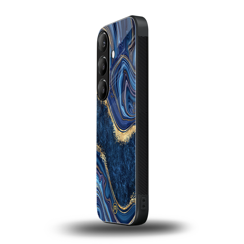 blue gold liquid marble back phone cover | glass case for samsung galaxy s24 plus