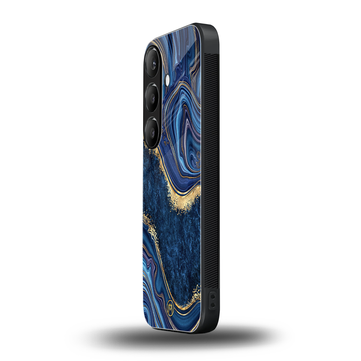 blue gold liquid marble back phone cover | glass case for samsung galaxy s24 plus