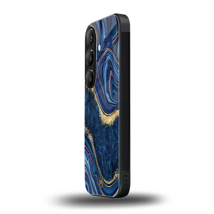 blue gold liquid marble back phone cover | glass case for samsung galaxy s23 plus