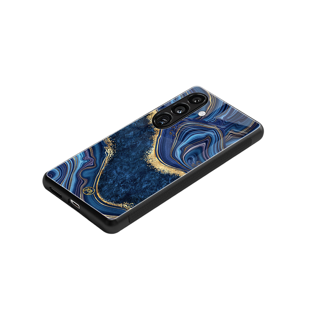 blue gold liquid marble back phone cover | glass case for samsung galaxy s24