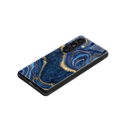 blue gold liquid marble back phone cover | glass case for samsung galaxy s25 plus