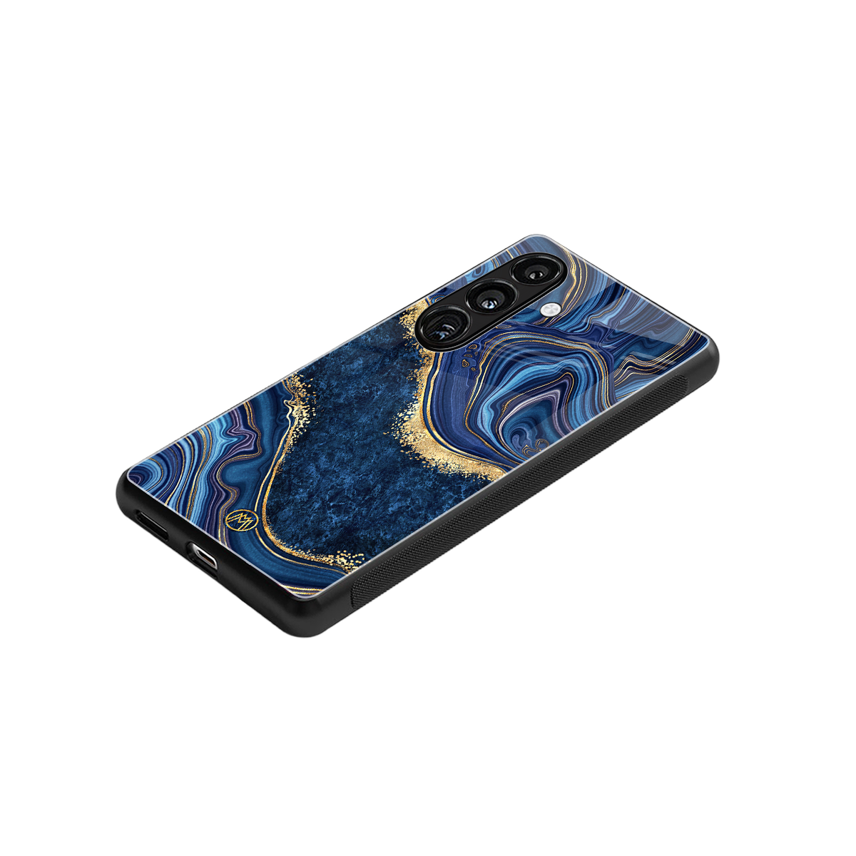 blue gold liquid marble back phone cover | glass case for samsung galaxy s24 plus
