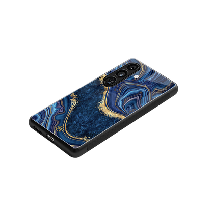 blue gold liquid marble back phone cover | glass case for samsung galaxy s23 plus
