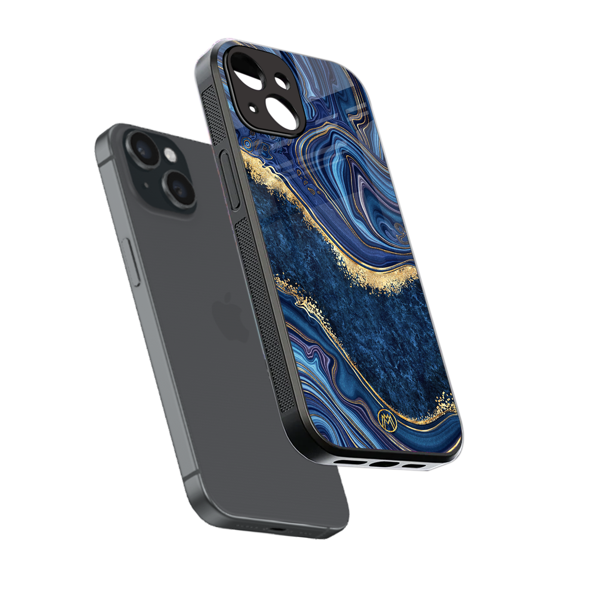 blue gold liquid marble back phone cover | glass case for iphone 15