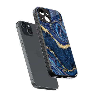 blue gold liquid marble back phone cover | glass case for iphone 14