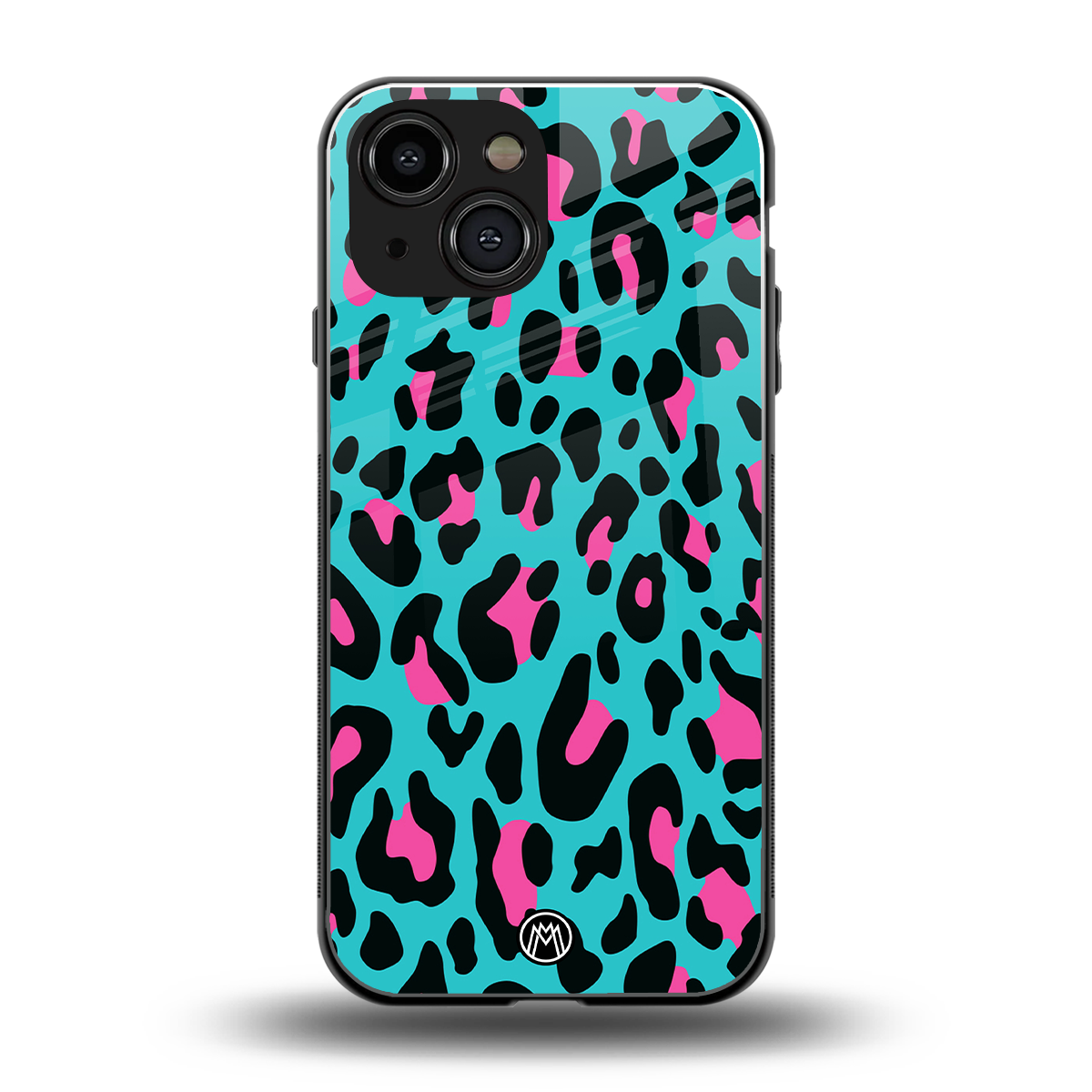 blue leopard fur back phone cover | glass case for iphone 13 mini