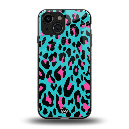 blue leopard fur back phone cover | glass case for iphone 13 mini