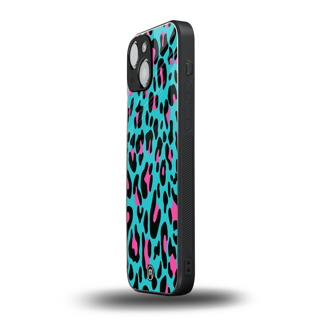 blue leopard fur back phone cover | glass case for iphone 13 mini