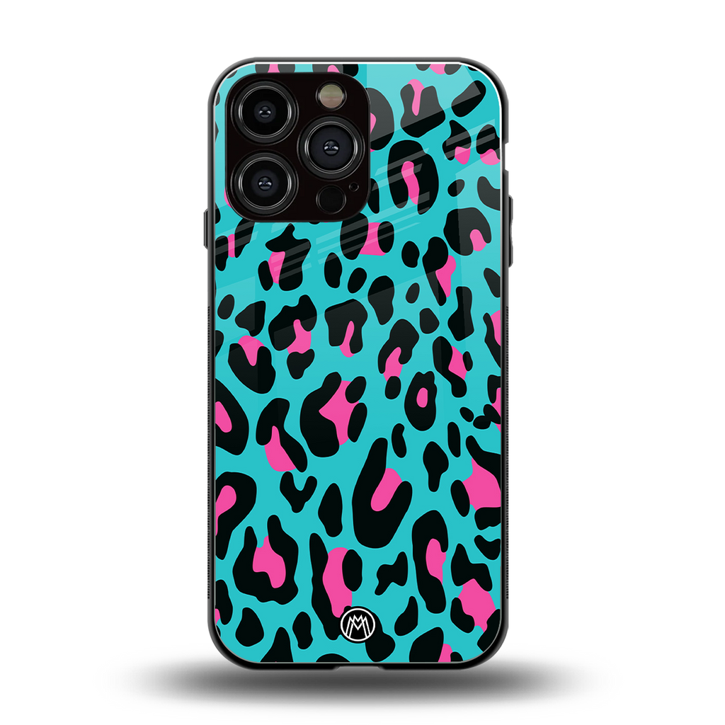 blue leopard fur back phone cover | glass case for iphone 13 pro max