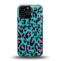 blue leopard fur back phone cover | glass case for iphone 13 pro max
