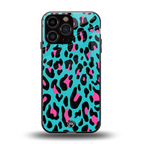 blue leopard fur back phone cover | glass case for iphone 13 pro max
