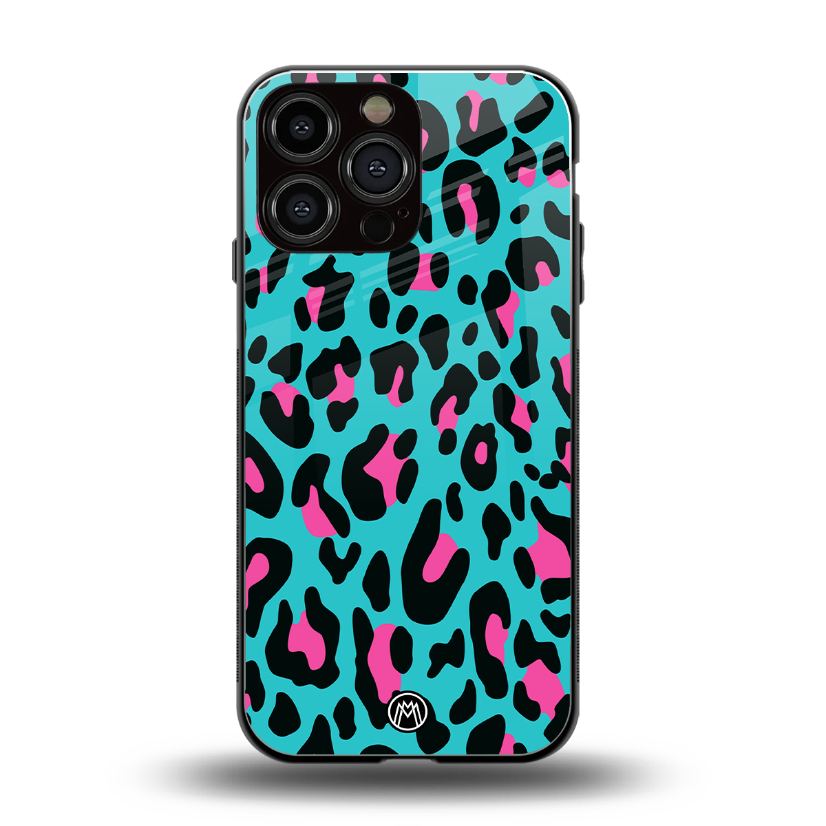 blue leopard fur back phone cover | glass case for iphone 13 pro max