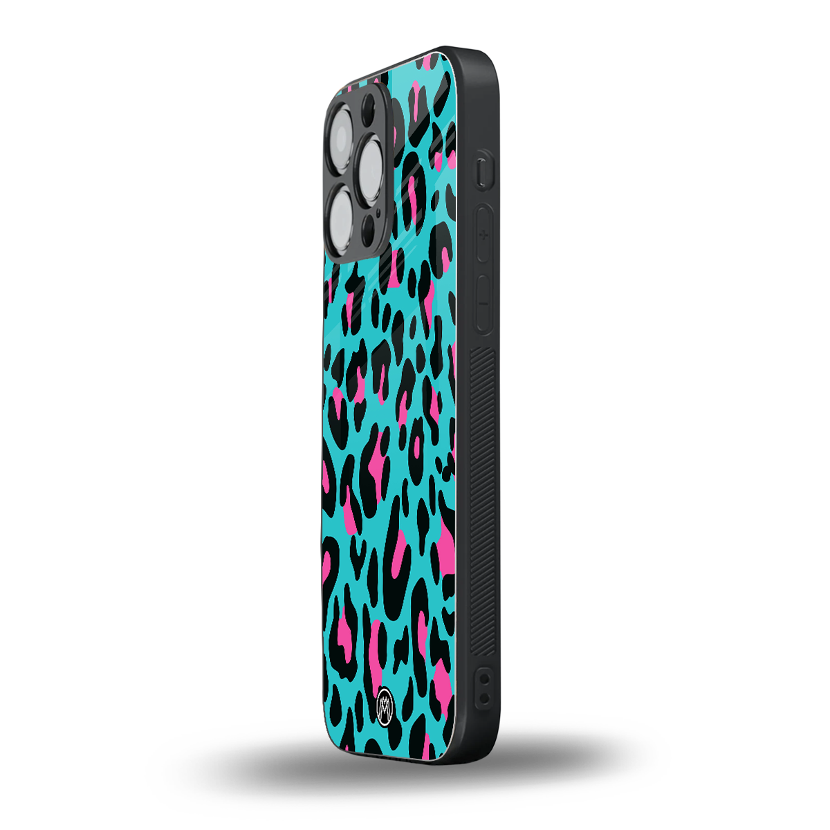 blue leopard fur back phone cover | glass case for iphone 13 pro max