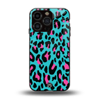 blue leopard fur back phone cover | glass case for iphone 13 pro