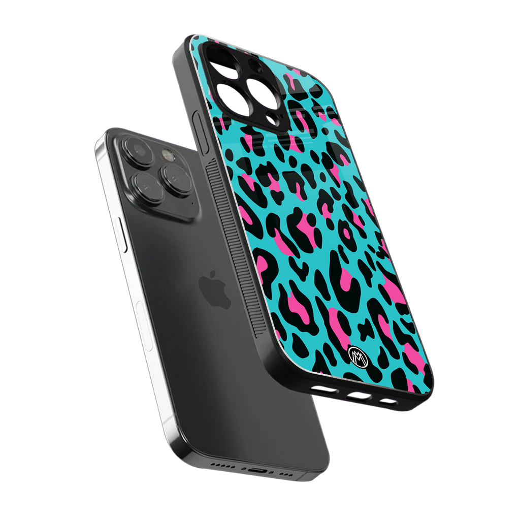blue leopard fur back phone cover | glass case for iphone 13 pro