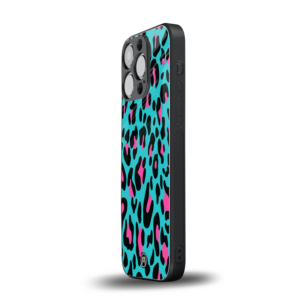 blue leopard fur back phone cover | glass case for iphone 13 pro
