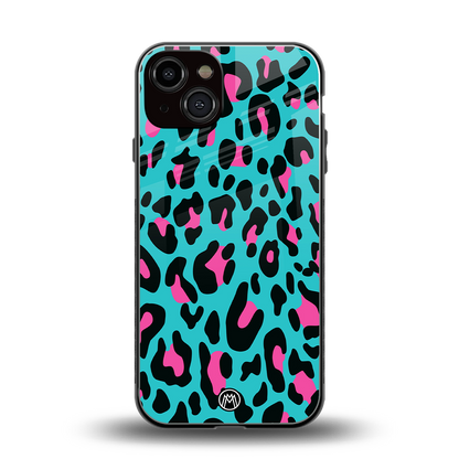 blue leopard fur back phone cover | glass case for iphone 13