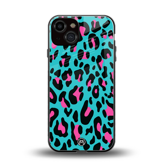 blue leopard fur back phone cover | glass case for iphone 13