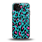 blue leopard fur back phone cover | glass case for iphone 15 plus
