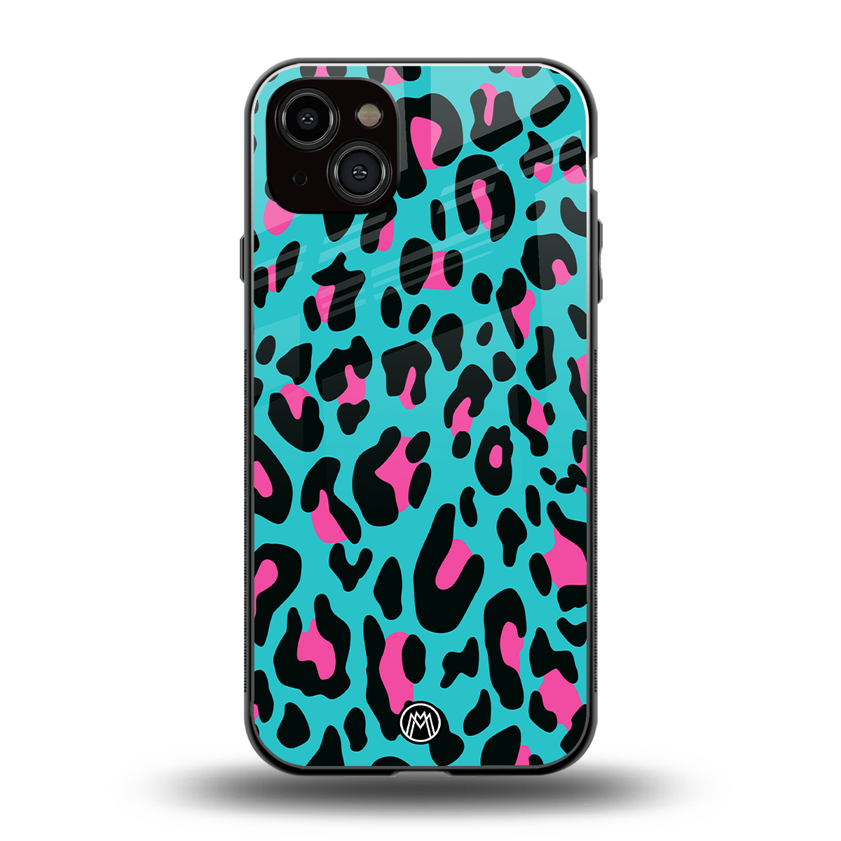 blue leopard fur back phone cover | glass case for iphone 15 plus
