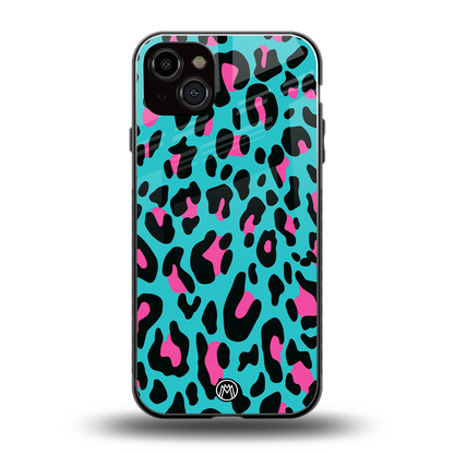 blue leopard fur back phone cover | glass case for iphone 14 plus