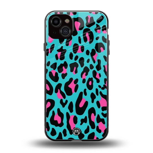 blue leopard fur back phone cover | glass case for iphone 14 plus