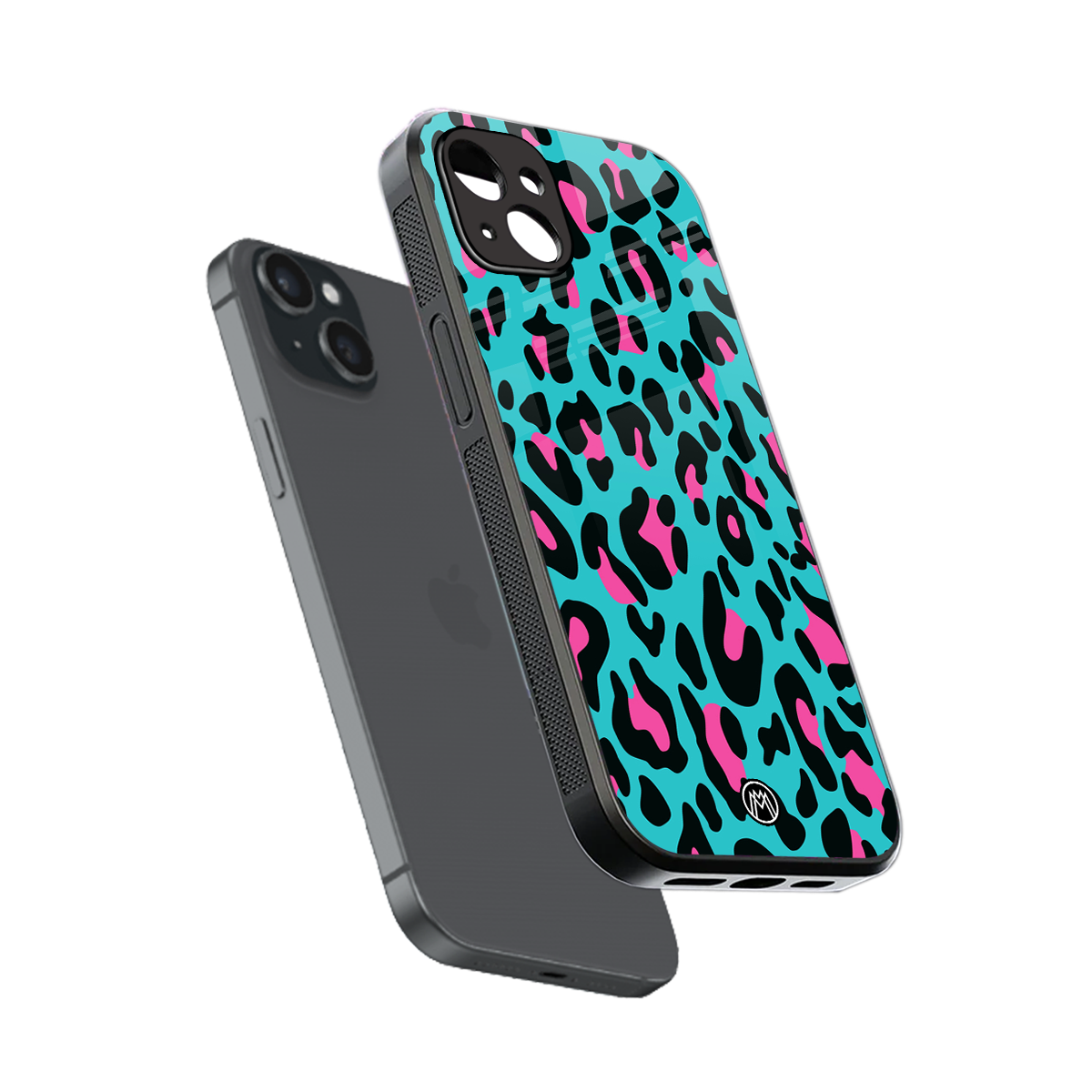 blue leopard fur back phone cover | glass case for iphone 15 plus