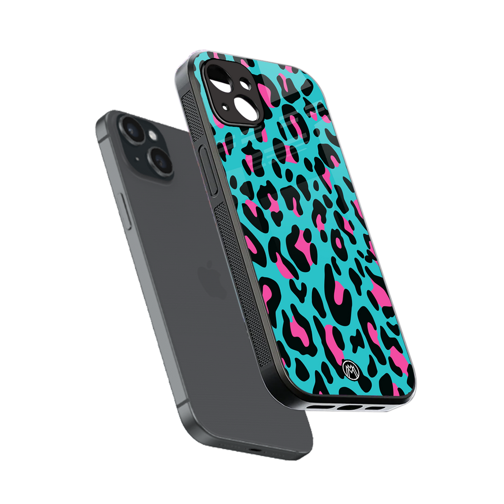 blue leopard fur back phone cover | glass case for iphone 14 plus
