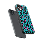blue leopard fur back phone cover | glass case for iphone 14 plus