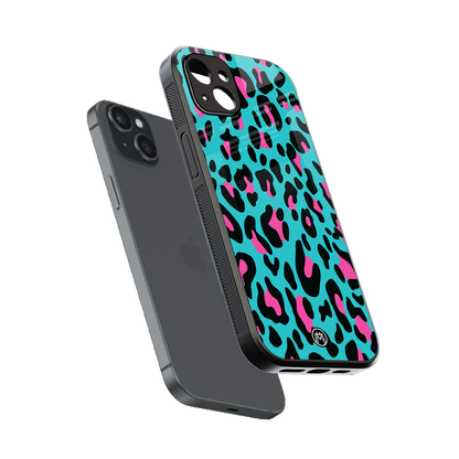 blue leopard fur back phone cover | glass case for iphone 14 plus