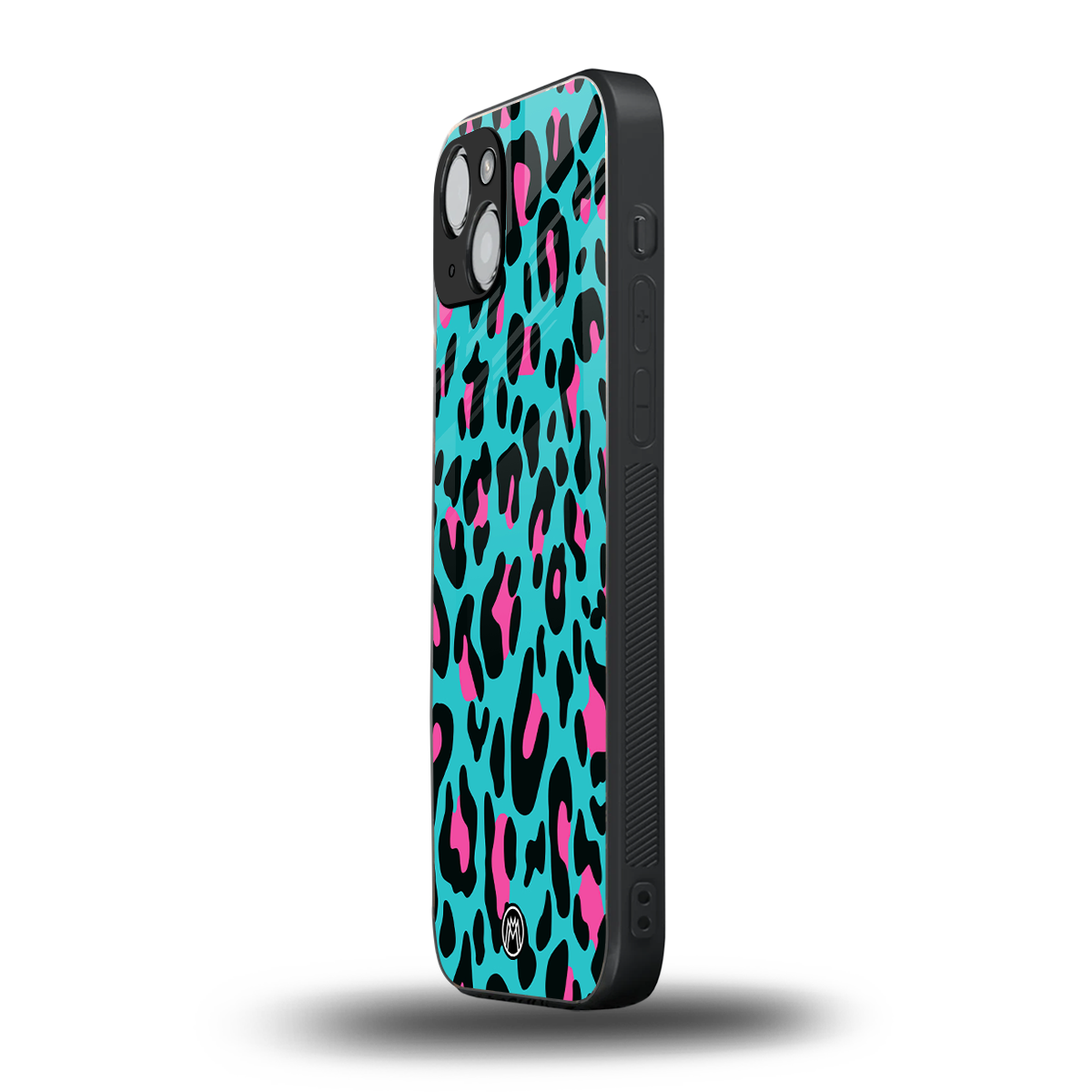 blue leopard fur back phone cover | glass case for iphone 15 plus