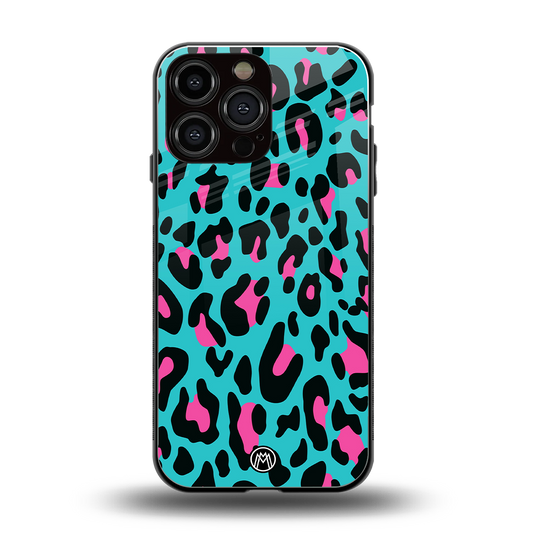 blue leopard fur back phone cover | glass case for iphone 14 pro max