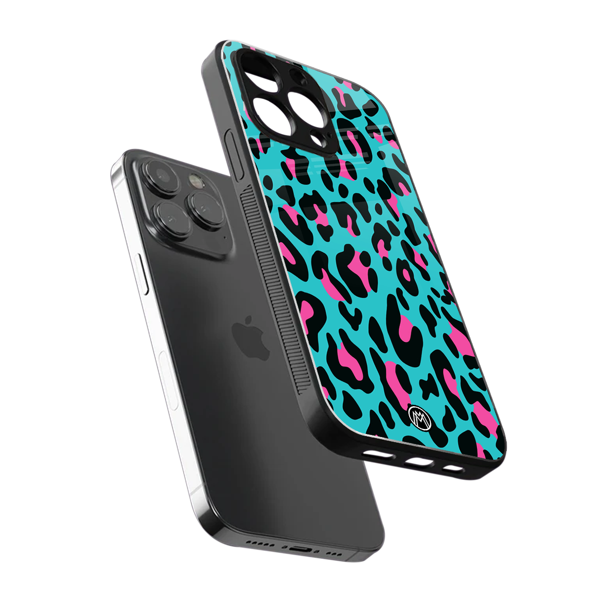 blue leopard fur back phone cover | glass case for iphone 15 pro max
