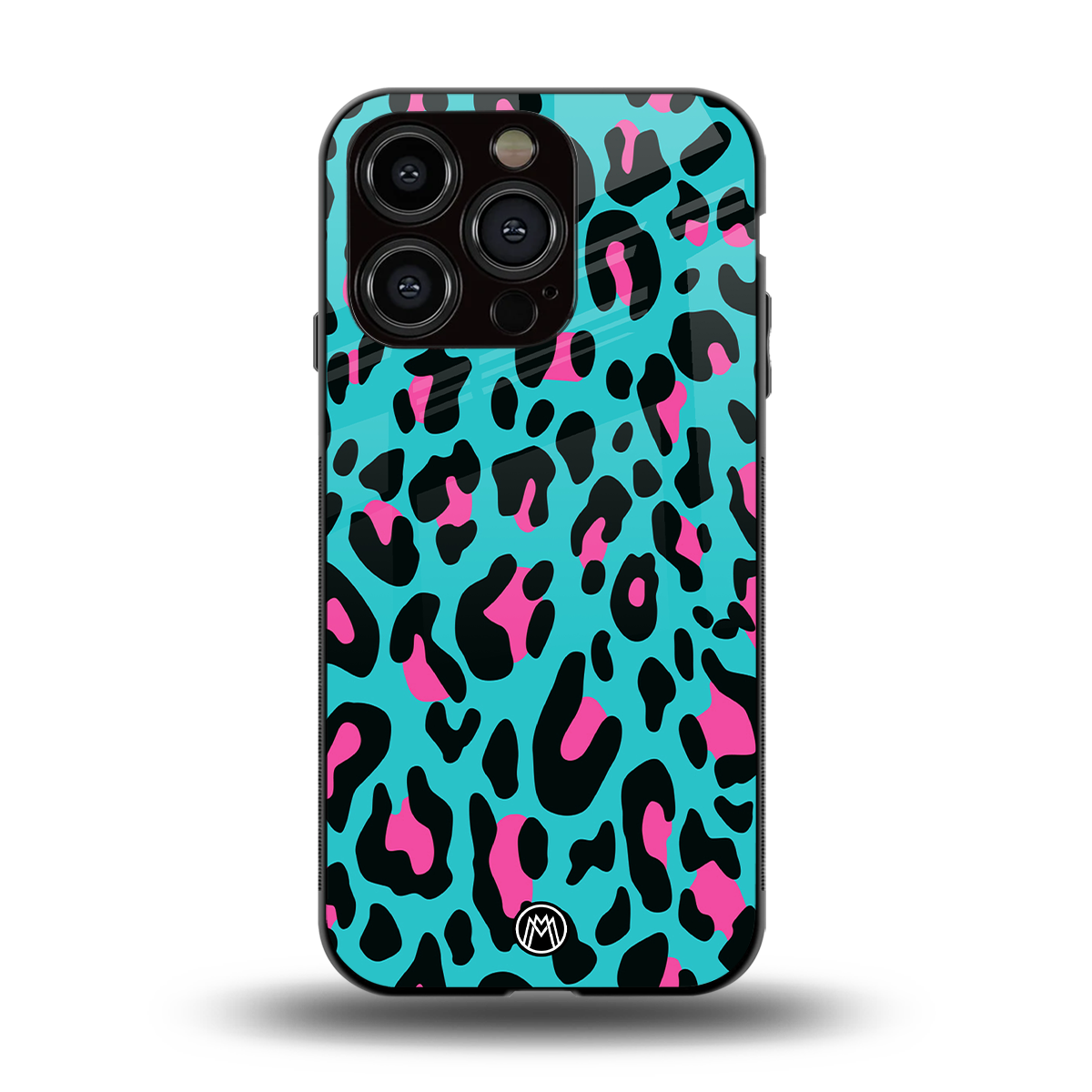 blue leopard fur back phone cover | glass case for iphone 15 pro