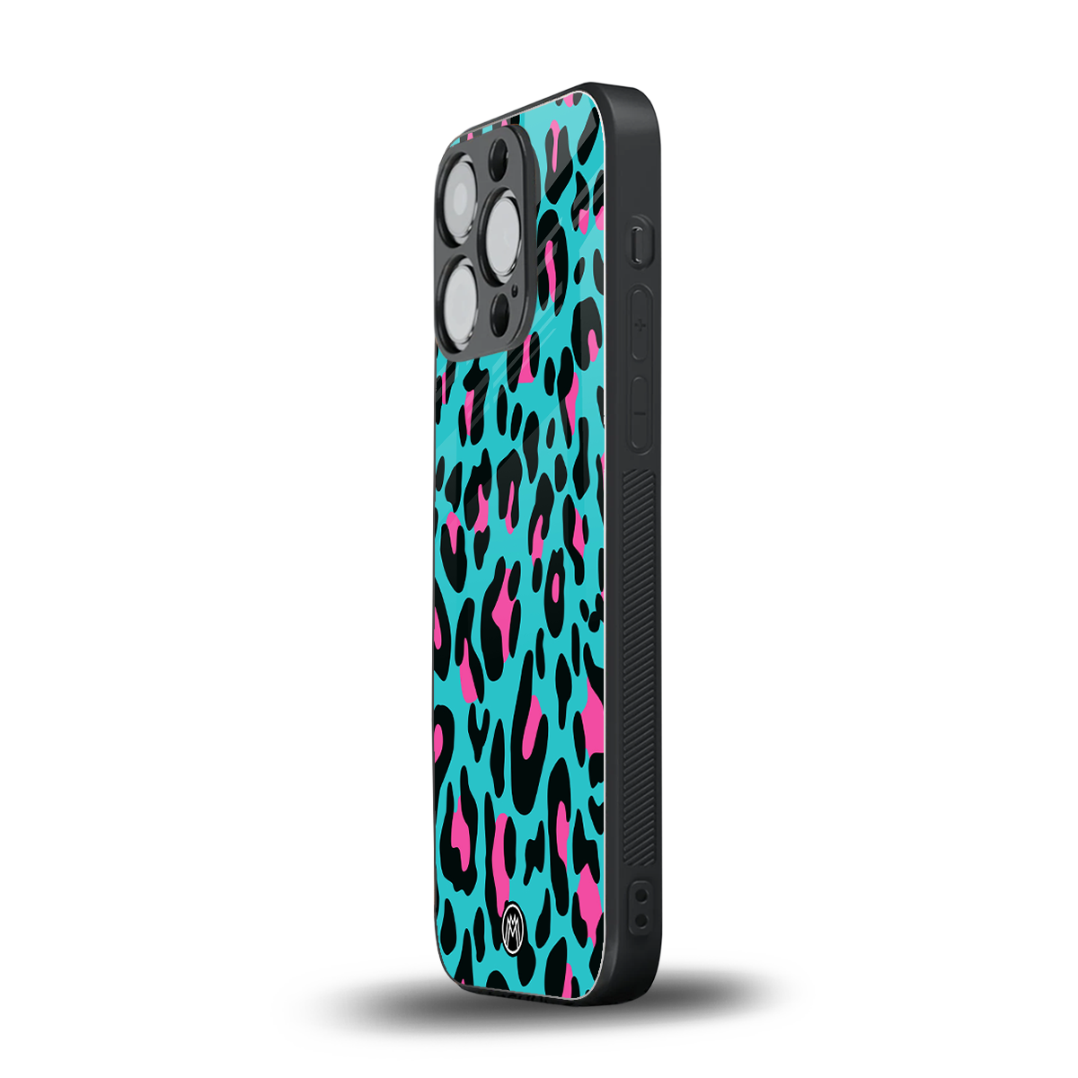 blue leopard fur back phone cover | glass case for iphone 15 pro