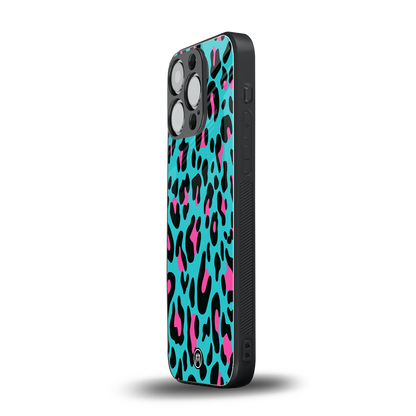 blue leopard fur back phone cover | glass case for iphone 15 pro