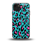 blue leopard fur back phone cover | glass case for iphone 15