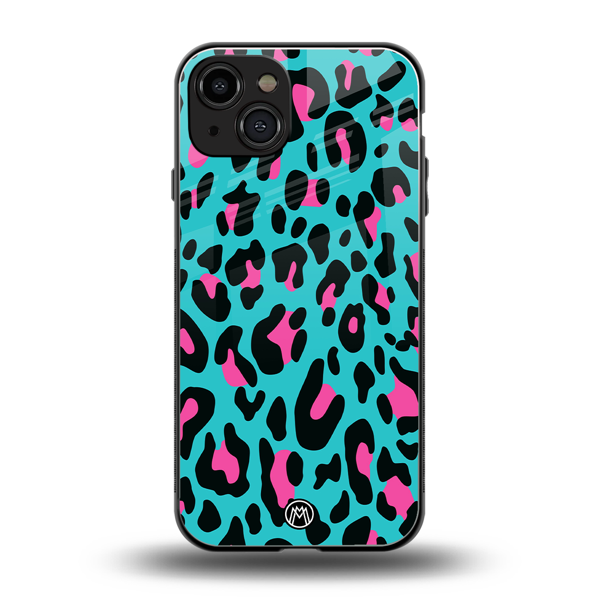 blue leopard fur back phone cover | glass case for iphone 15