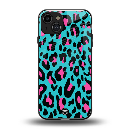 blue leopard fur back phone cover | glass case for iphone 15