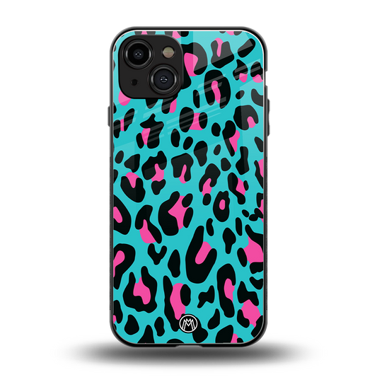blue leopard fur back phone cover | glass case for iphone 15