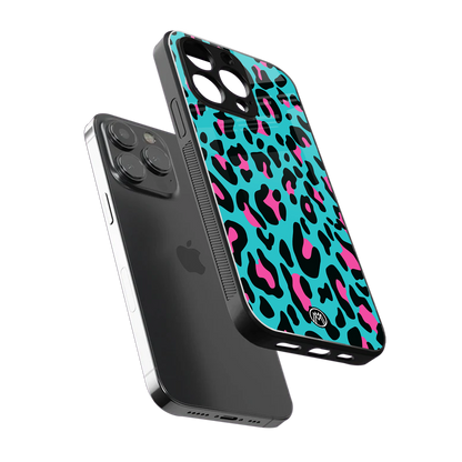 blue leopard fur back phone cover | glass case for iphone 15 pro
