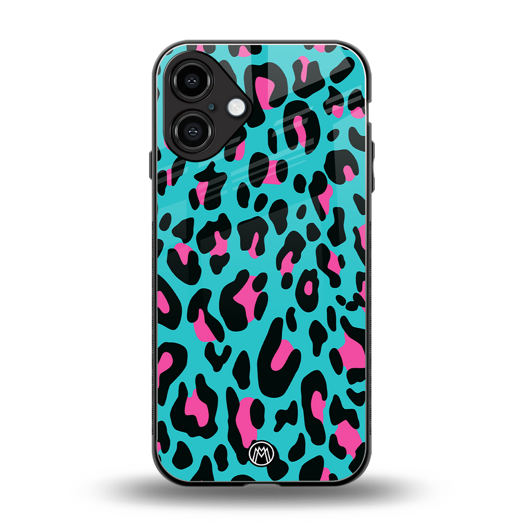 blue leopard fur back phone cover | glass case for iphone 16 plus