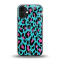 blue leopard fur back phone cover | glass case for iphone 16 plus