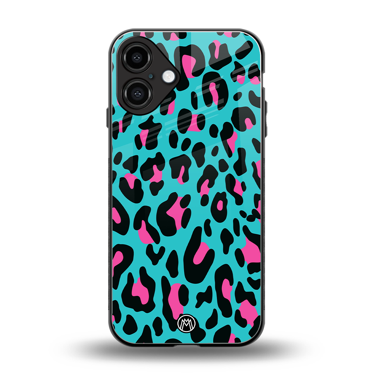 blue leopard fur back phone cover | glass case for iphone 16 plus