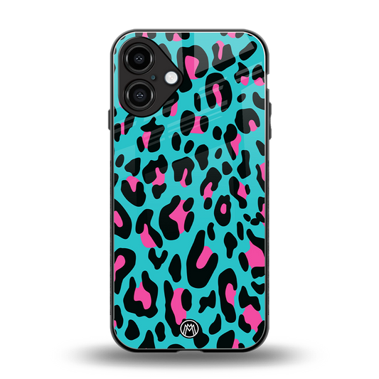blue leopard fur back phone cover | glass case for iphone 16 plus