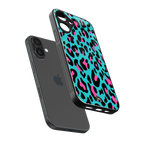 blue leopard fur back phone cover | glass case for iphone 16 plus