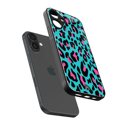 blue leopard fur back phone cover | glass case for iphone 16 plus