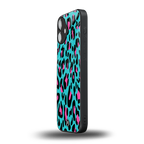 blue leopard fur back phone cover | glass case for iphone 16 plus