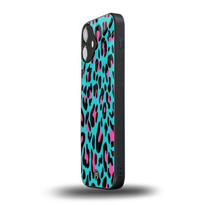 blue leopard fur back phone cover | glass case for iphone 16 plus