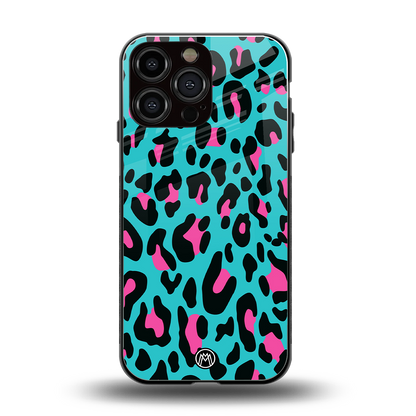 blue leopard fur back phone cover | glass case for iphone 16 pro max